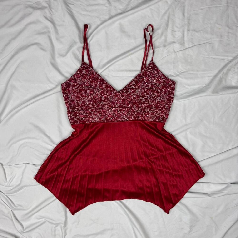 ★ red lace pleated cami top ★